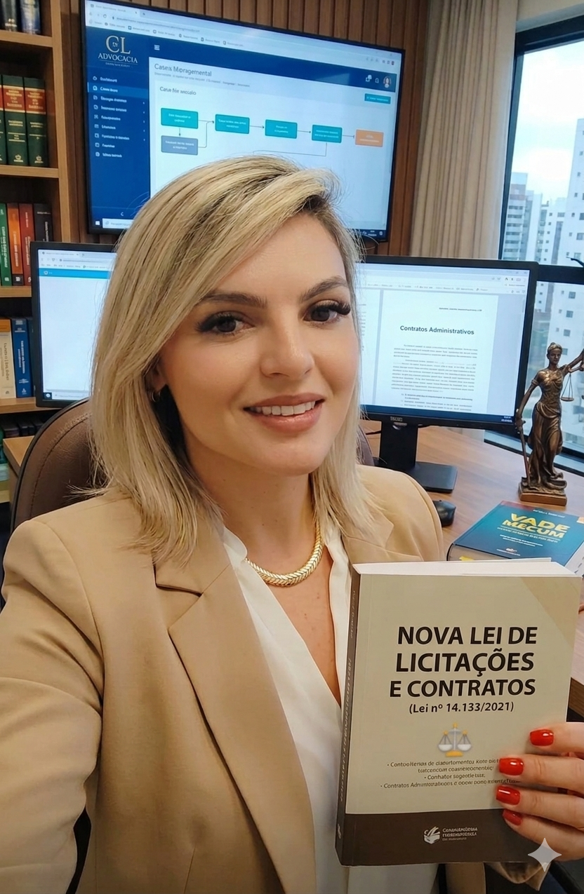 Ivana Lucena com o livro da Nova Lei de Licitações nº 14.133/2021